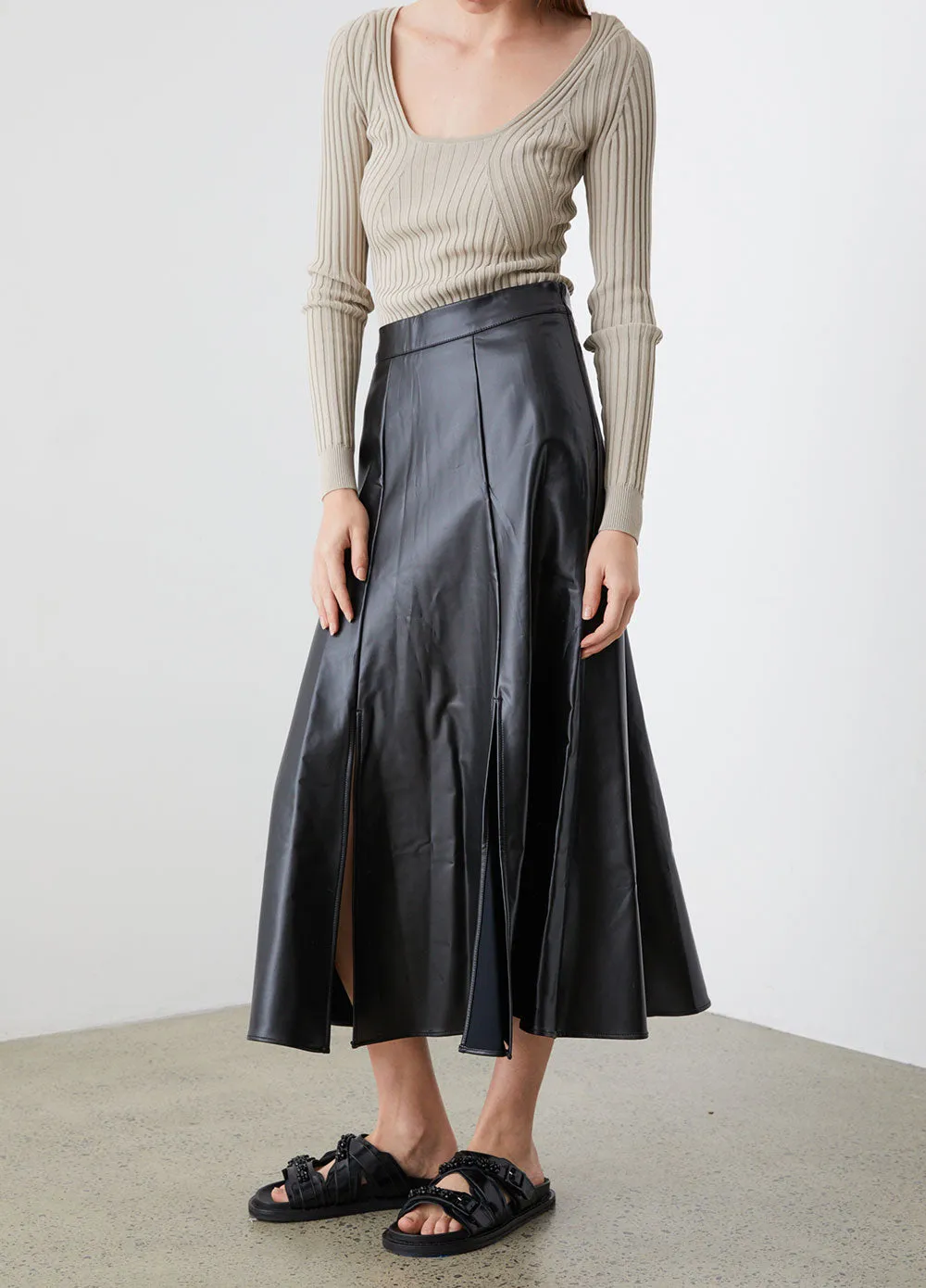 0023 VEGEA Leather A-line Skirt