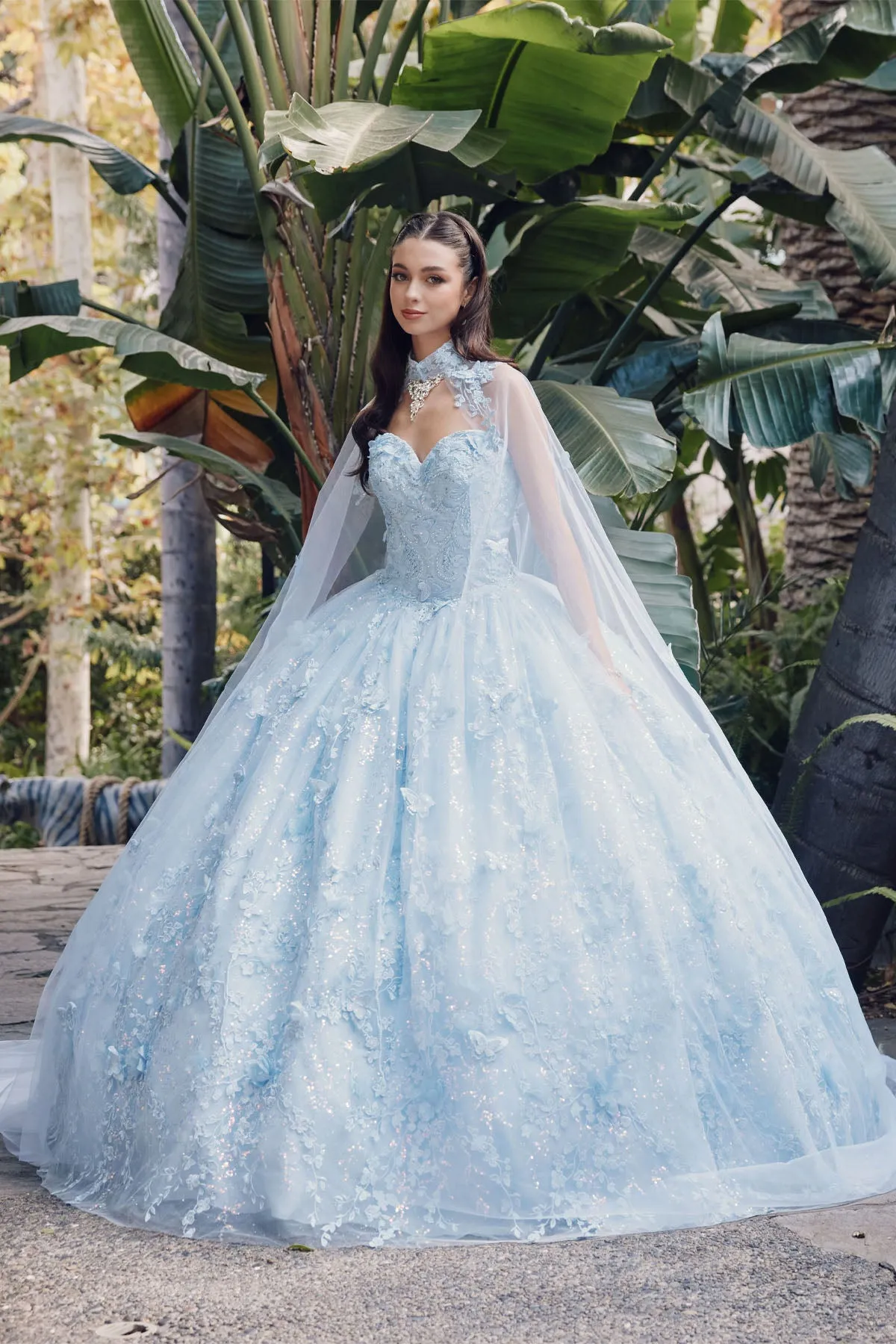 3D Butterfly Strapless Cape Ball Gown by Juliet JT1449J