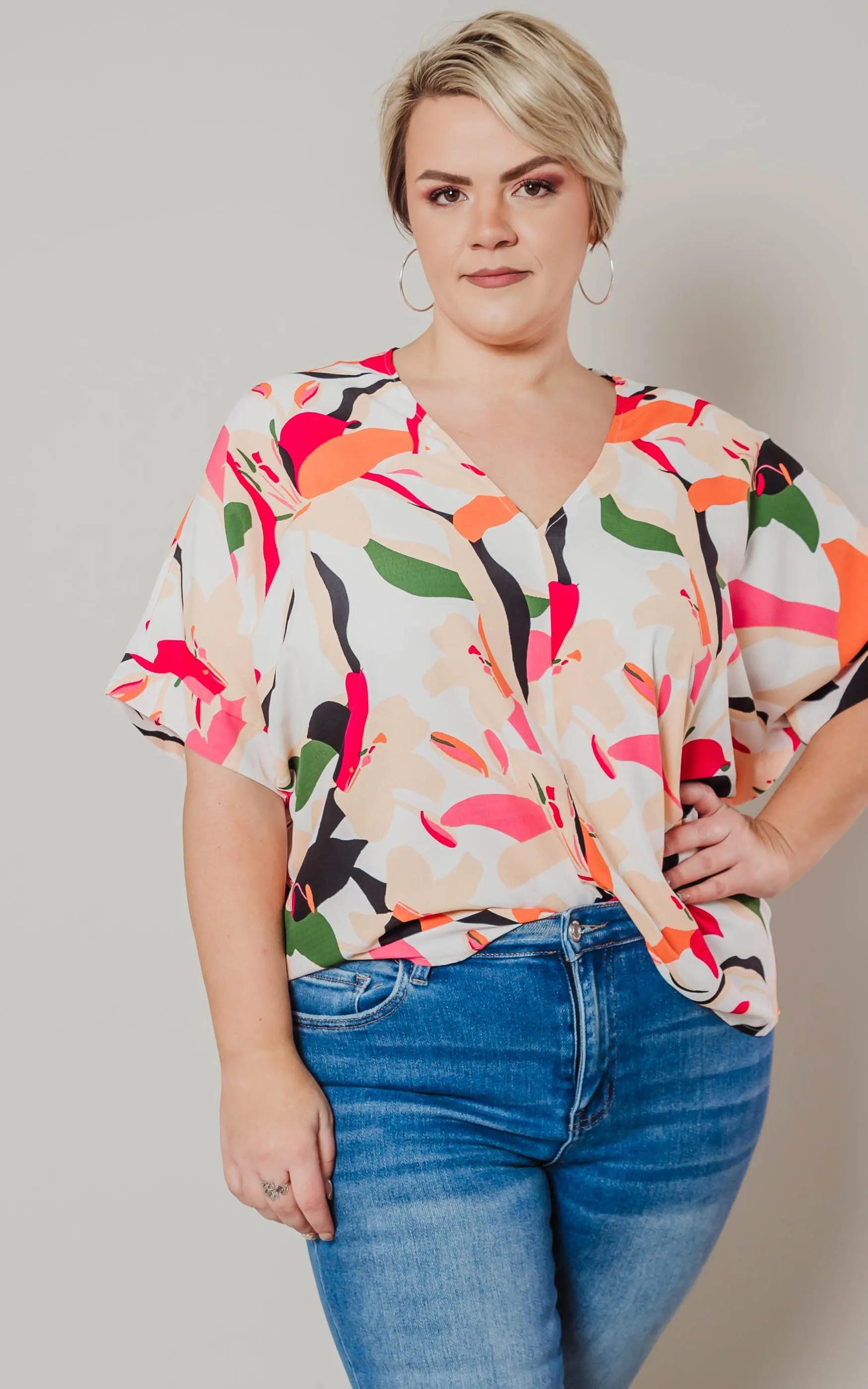 Abstract Floral Print Boxy V-Neck Top - Final Sale*