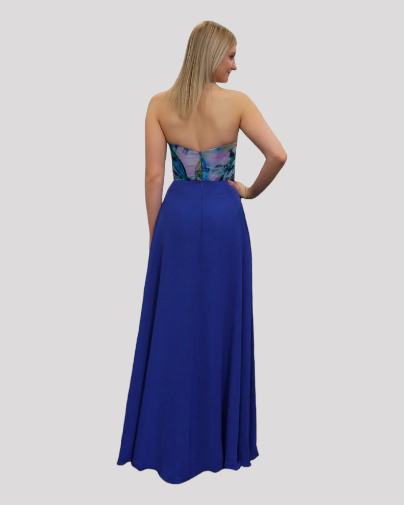 Aria Chiffon Print Strapless Evening Dress