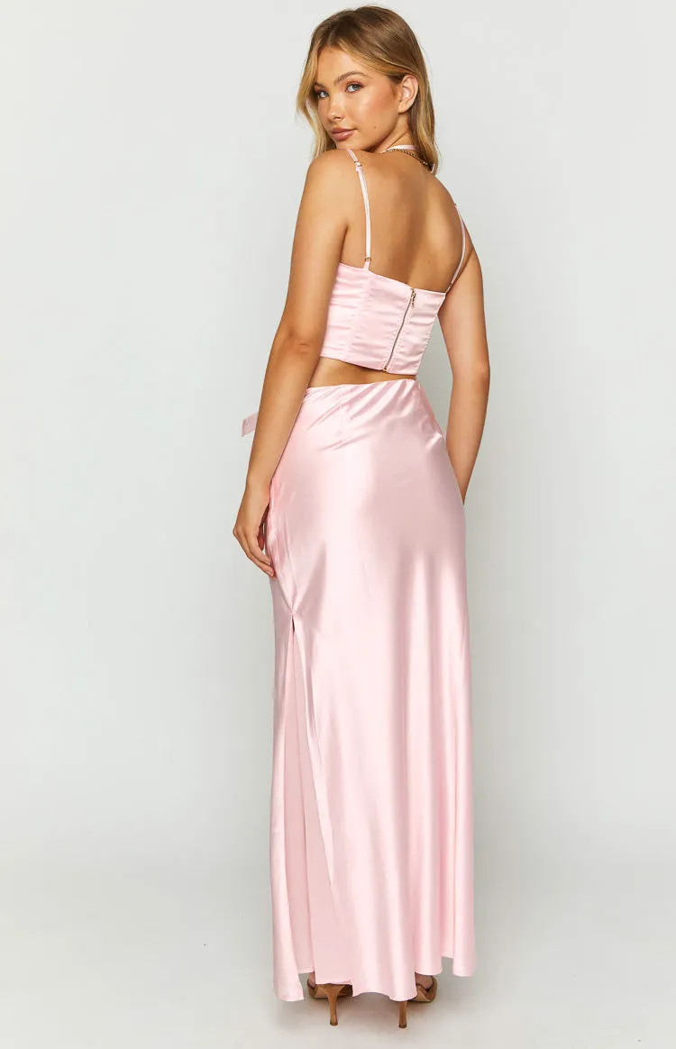 Azriel Pink Satin Bow Maxi Skirt