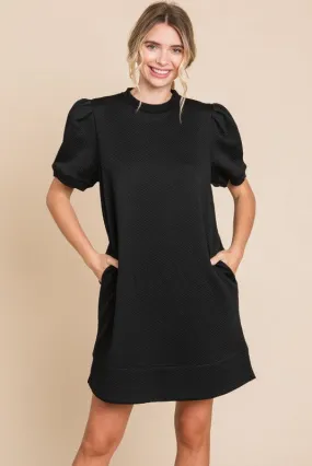 Black Textured Dress with Pockets