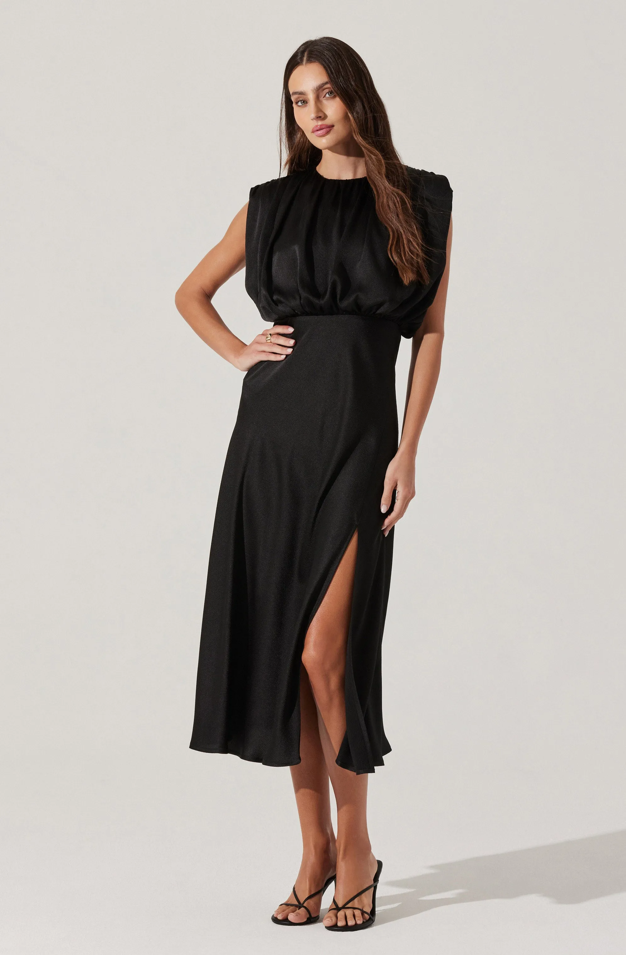 Blouson Satin Midi Dress