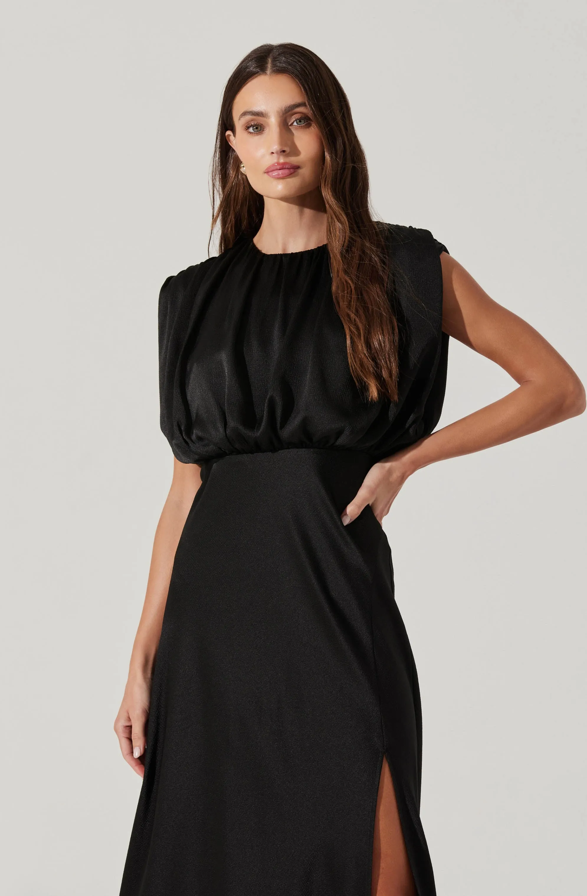 Blouson Satin Midi Dress