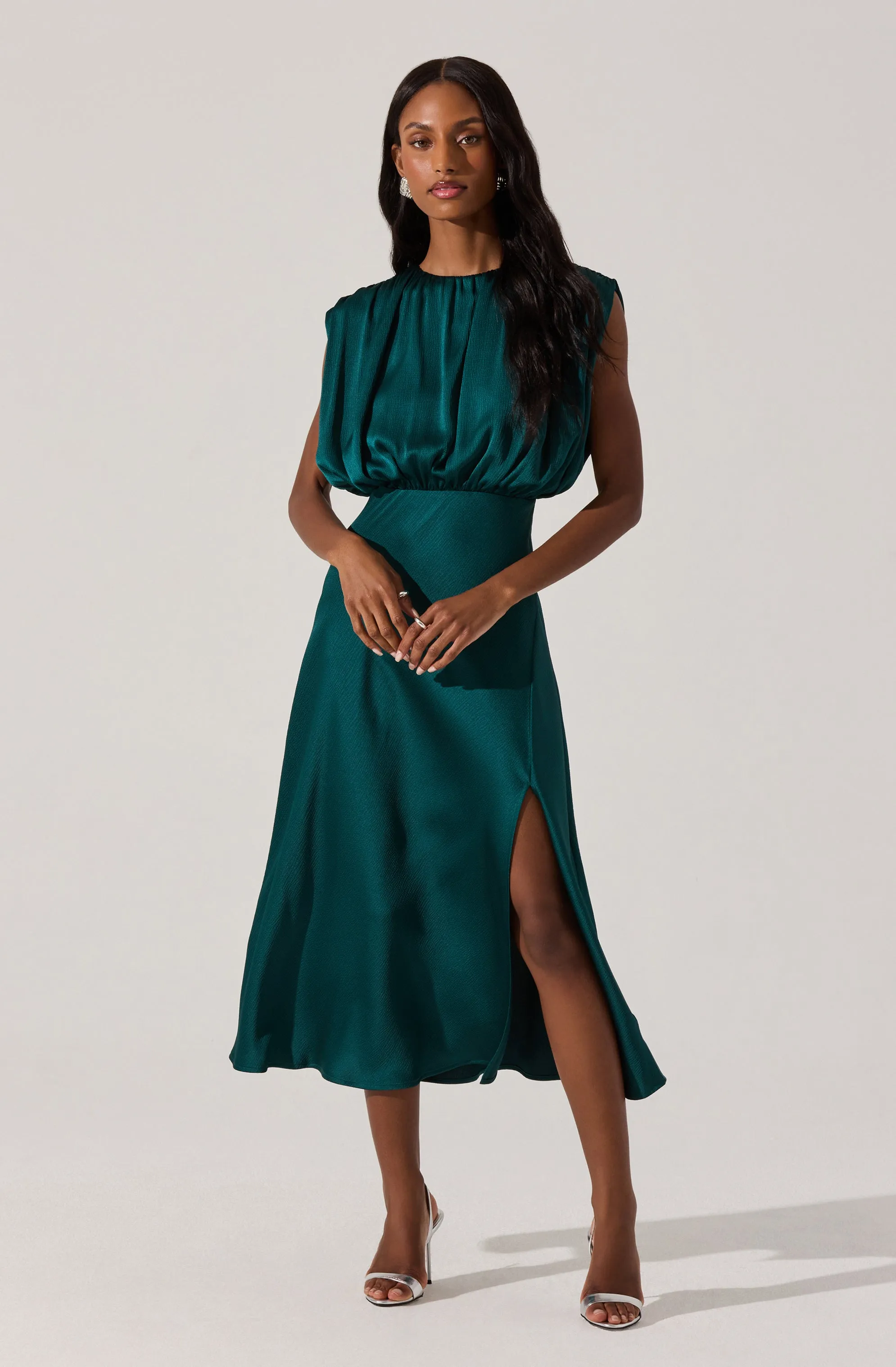 Blouson Satin Midi Dress