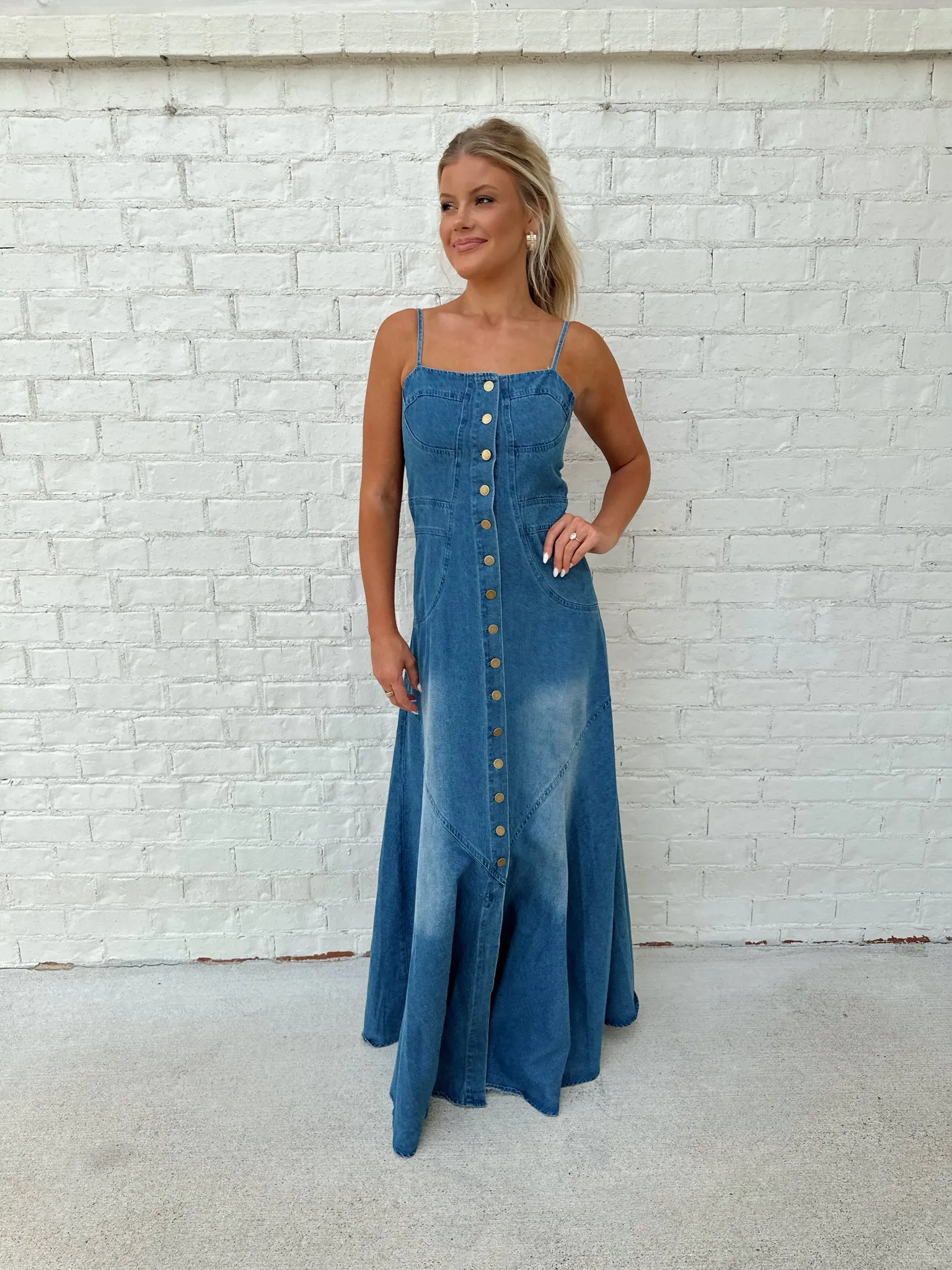 Button Down Maxi Dress-Denim