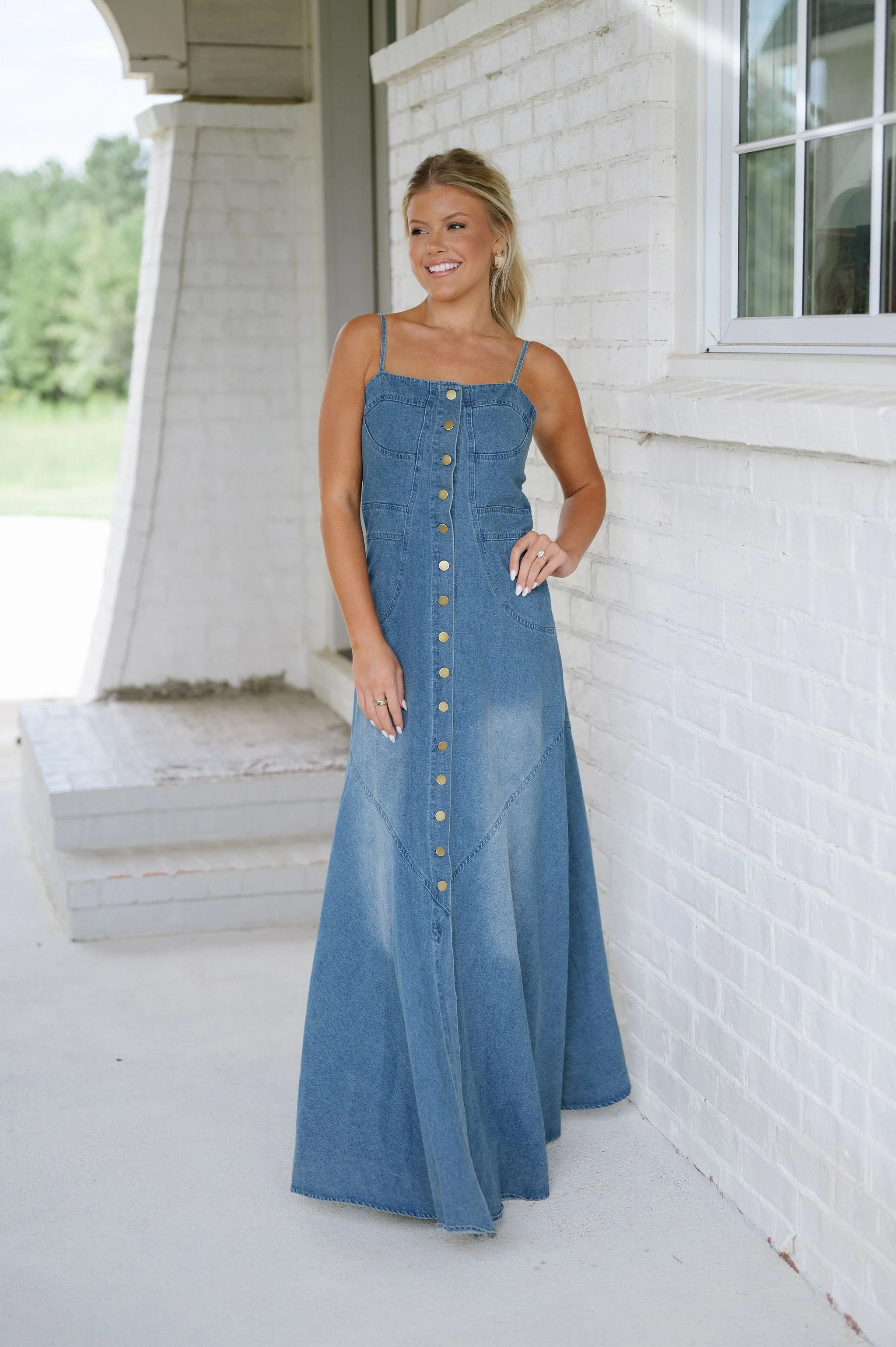 Button Down Maxi Dress-Denim