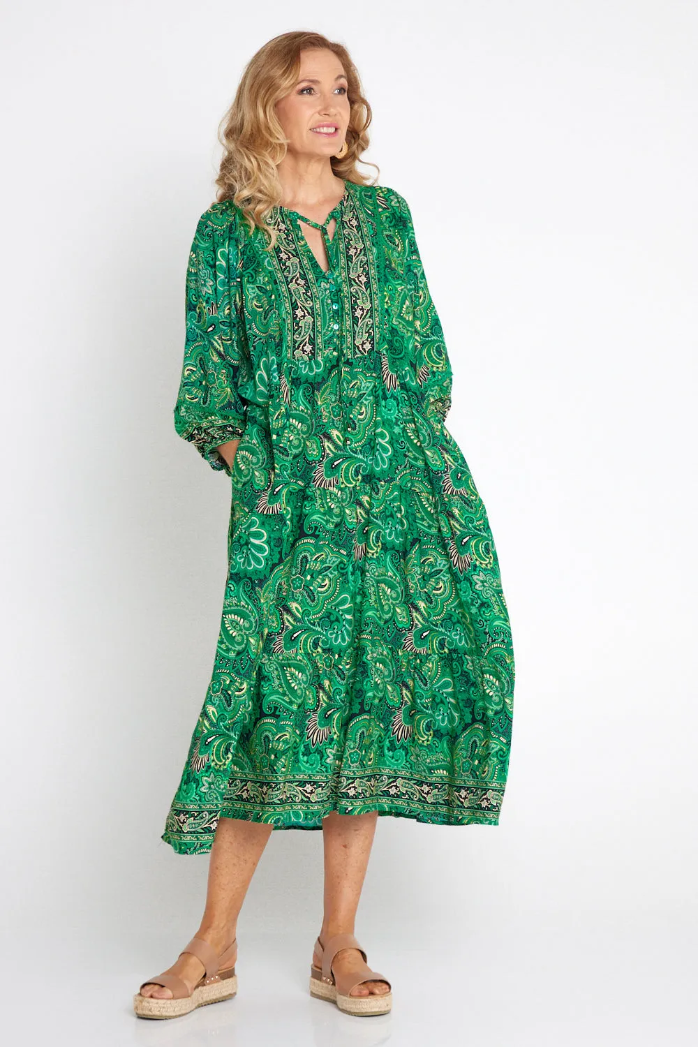 Charmaine Dress - Emerald Paisley