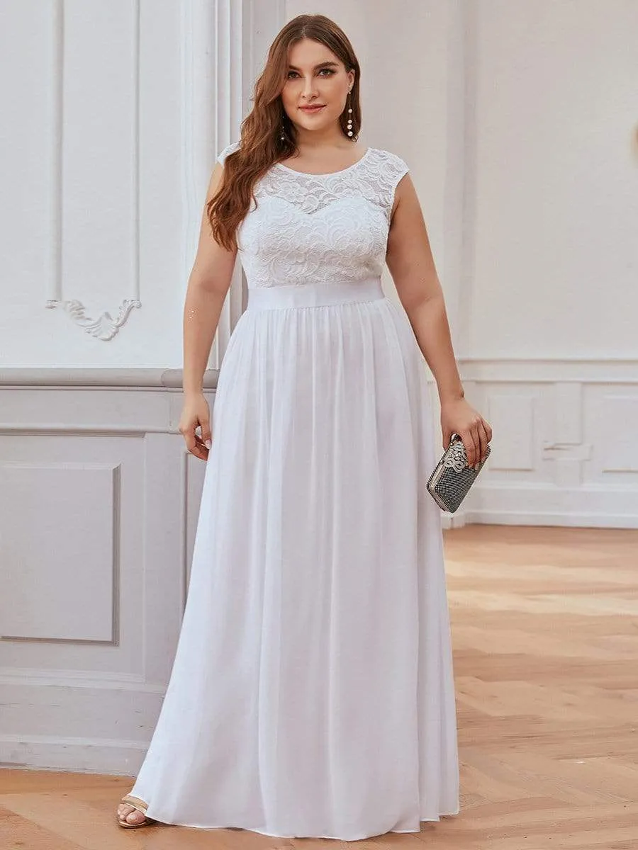 Classic Cap Sleeves Lace Bodice Maxi Casual Wedding Dress