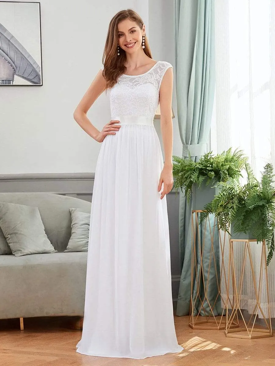 Classic Cap Sleeves Lace Bodice Maxi Casual Wedding Dress