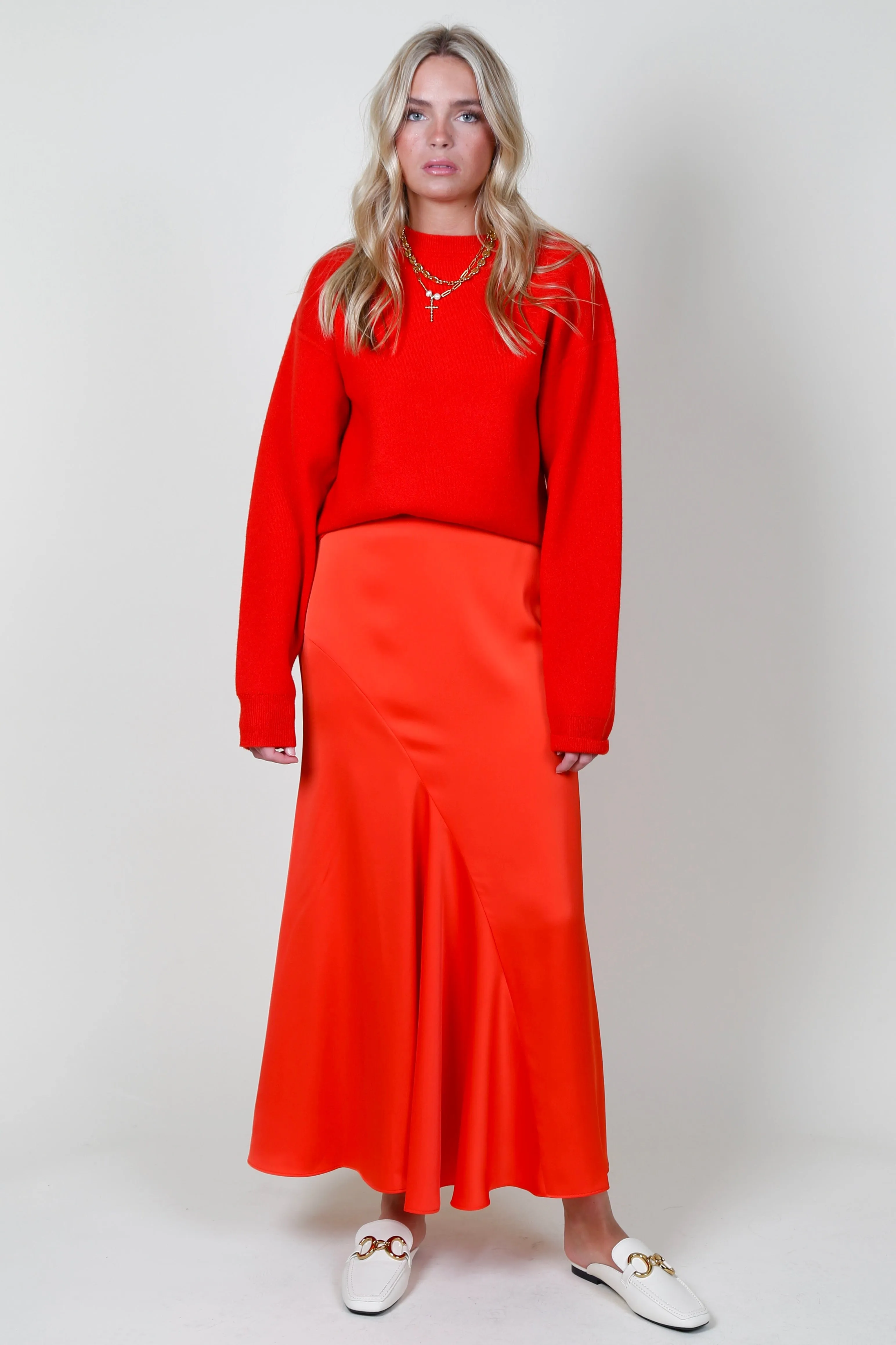 Derek Lam Paulette Flared Midi Skirt in Sunset Orange - Elegant and Stylish Womens Fashion.