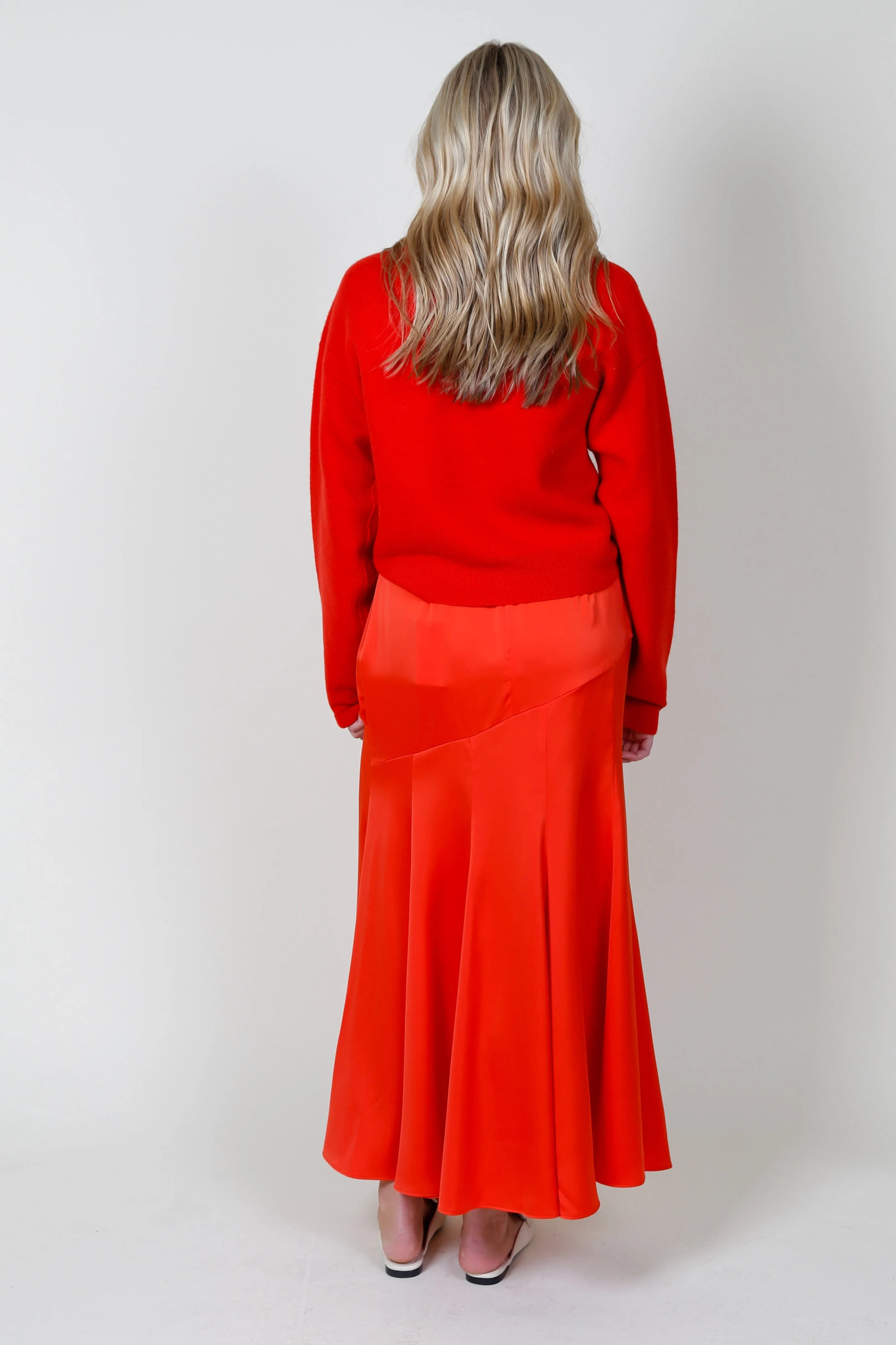 Derek Lam Paulette Flared Midi Skirt in Sunset Orange - Elegant and Stylish Womens Fashion.