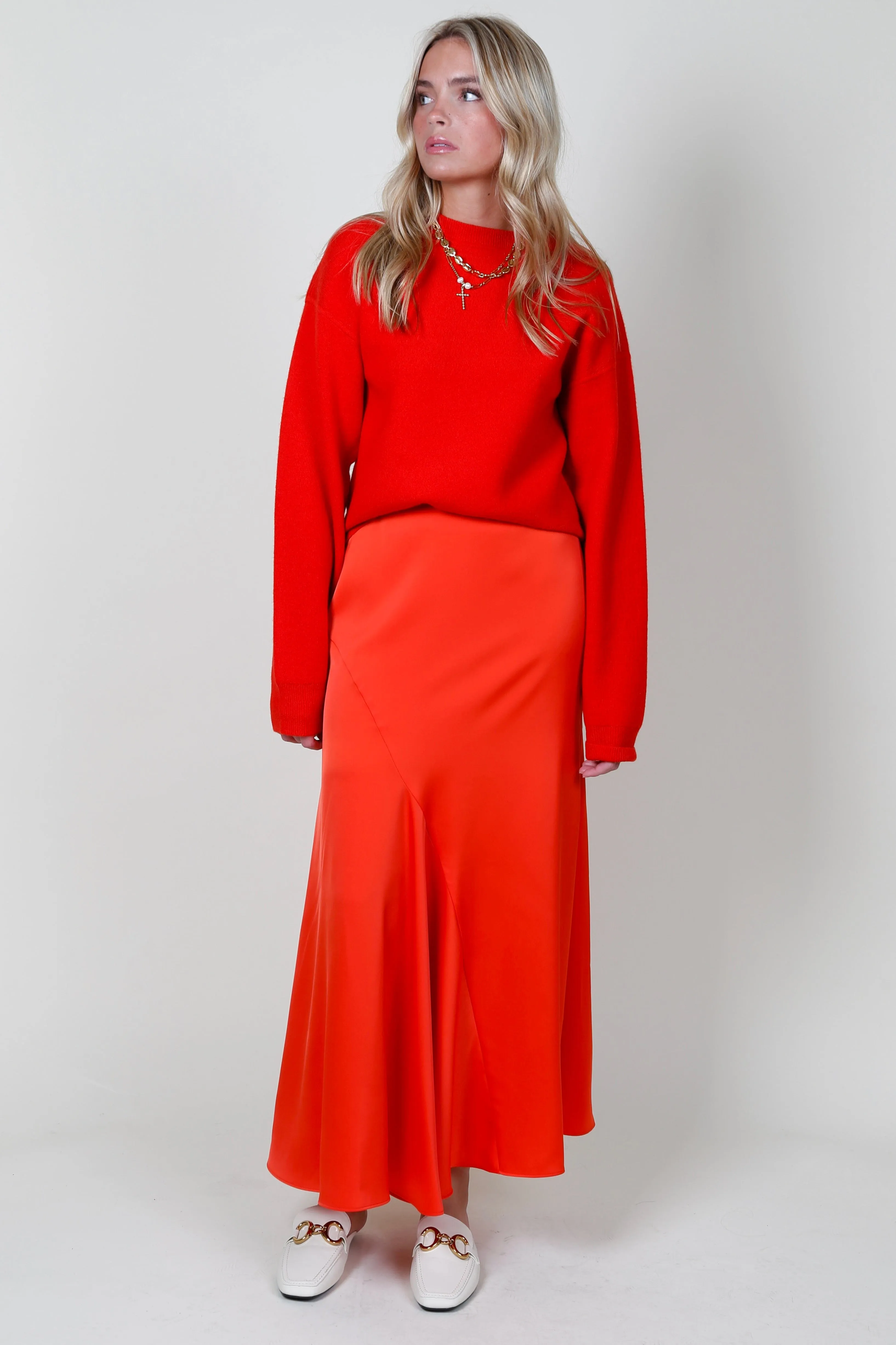 Derek Lam Paulette Flared Midi Skirt in Sunset Orange - Elegant and Stylish Womens Fashion.