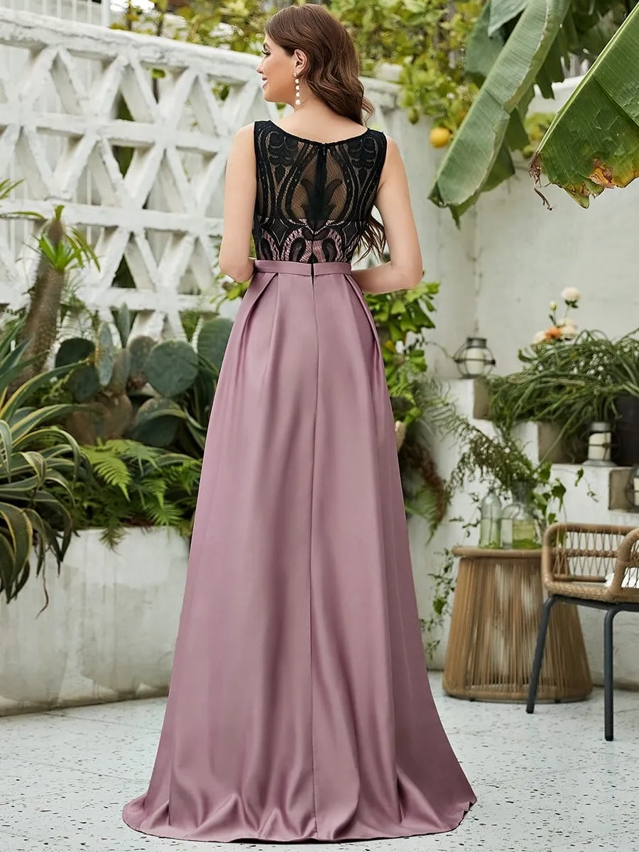 Elegant Floor-Length Sleek Bow Belt Evening Dress