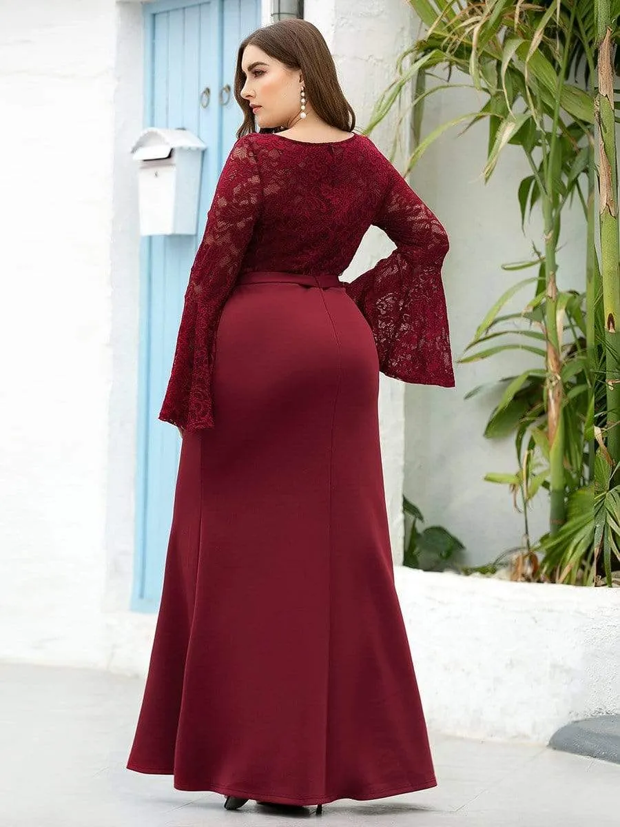 Elegant Round Neckline Lace Mermaid Evening Dress with Long Sleeve