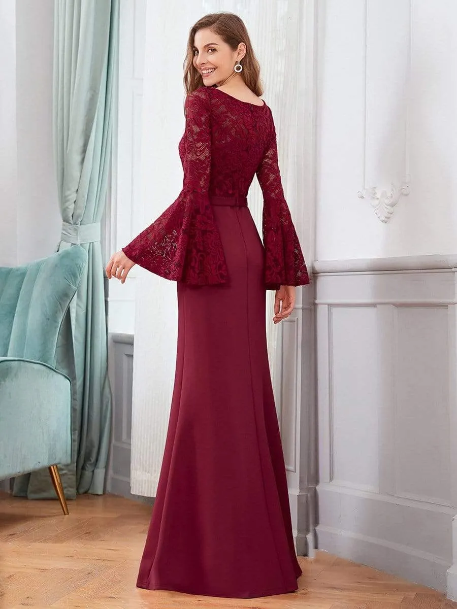 Elegant Round Neckline Lace Mermaid Evening Dress with Long Sleeve