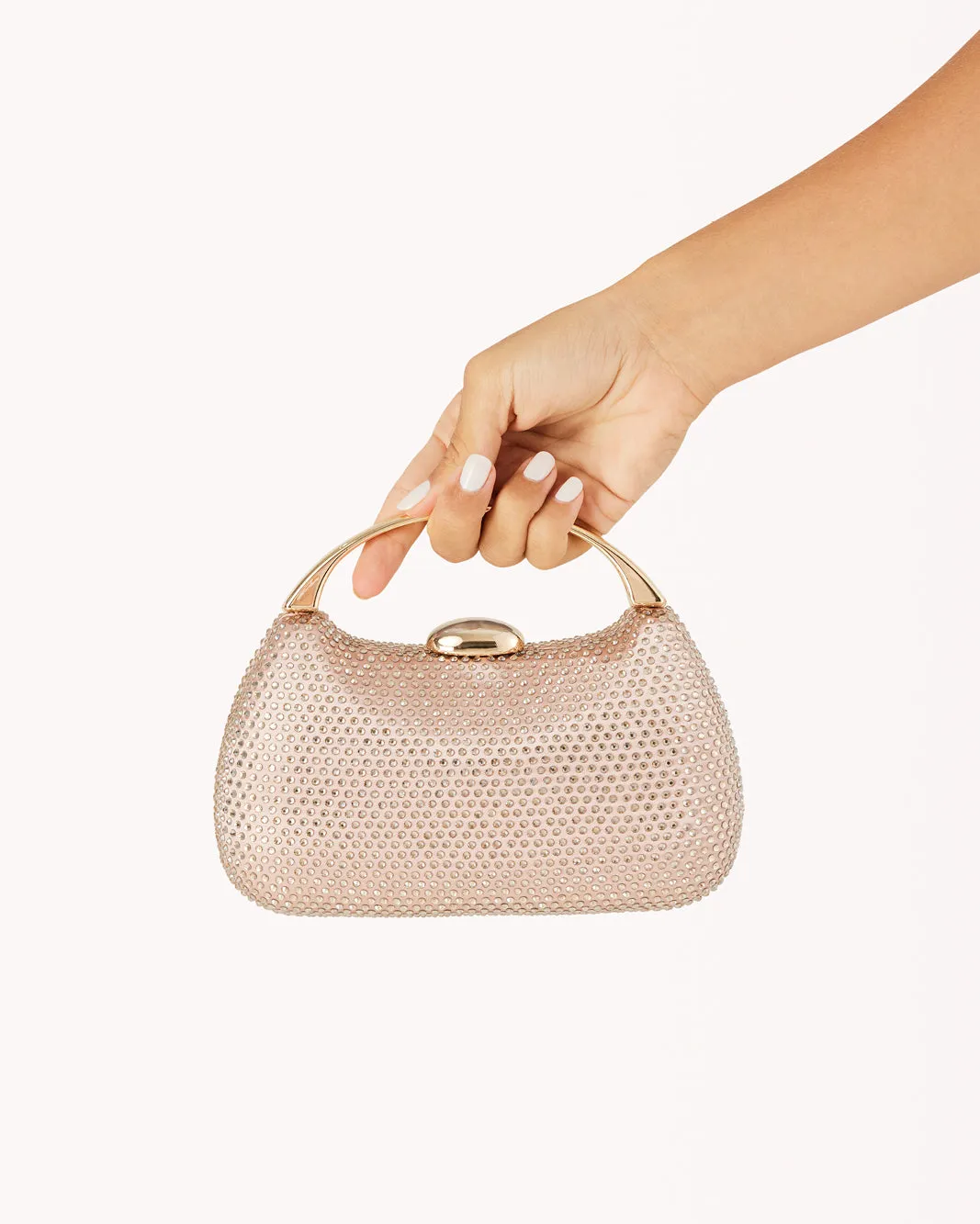 GEORGIA HANDLE BAG - NUDE SATIN-NUDE DIAMANTE