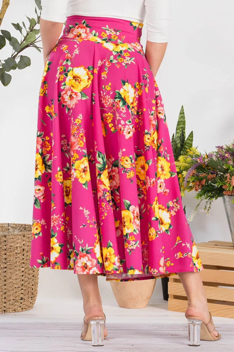 HH746R-FLORAL - FLORAL PRINT MIDI SKIRT