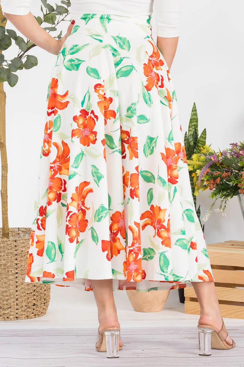 HH746R-FLORAL - FLORAL PRINT MIDI SKIRT