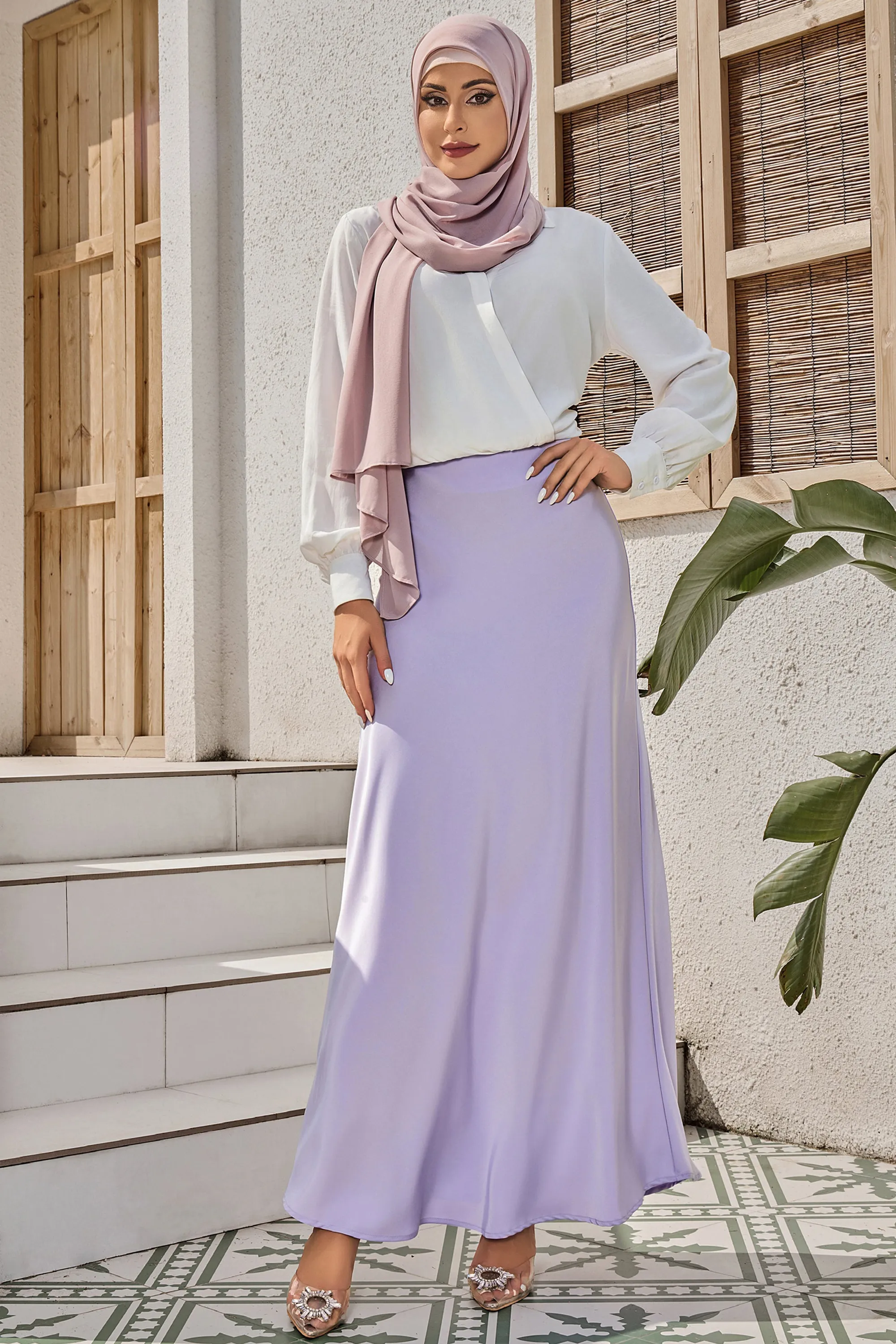 Lilac Satin Maxi Skirt