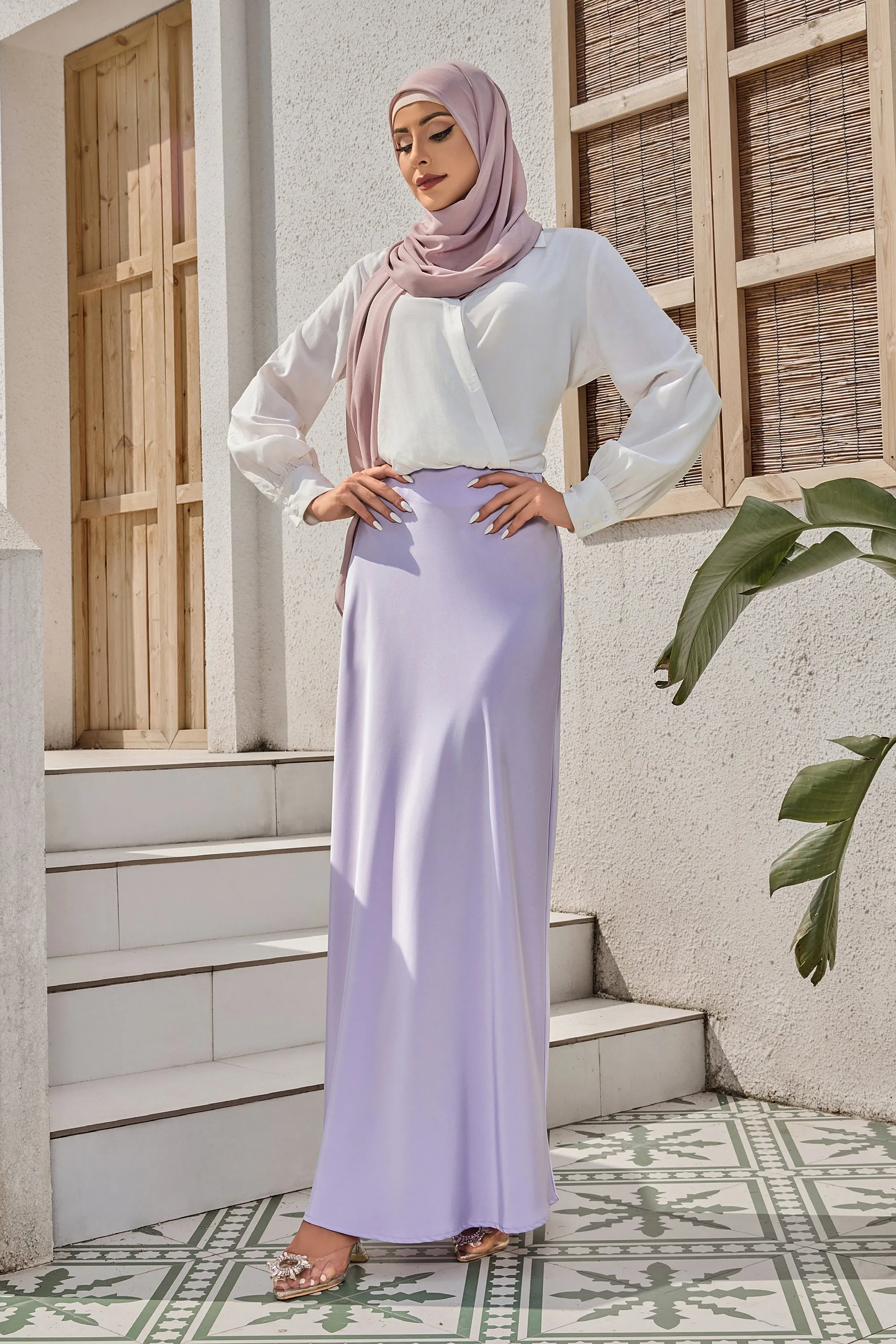 Lilac Satin Maxi Skirt