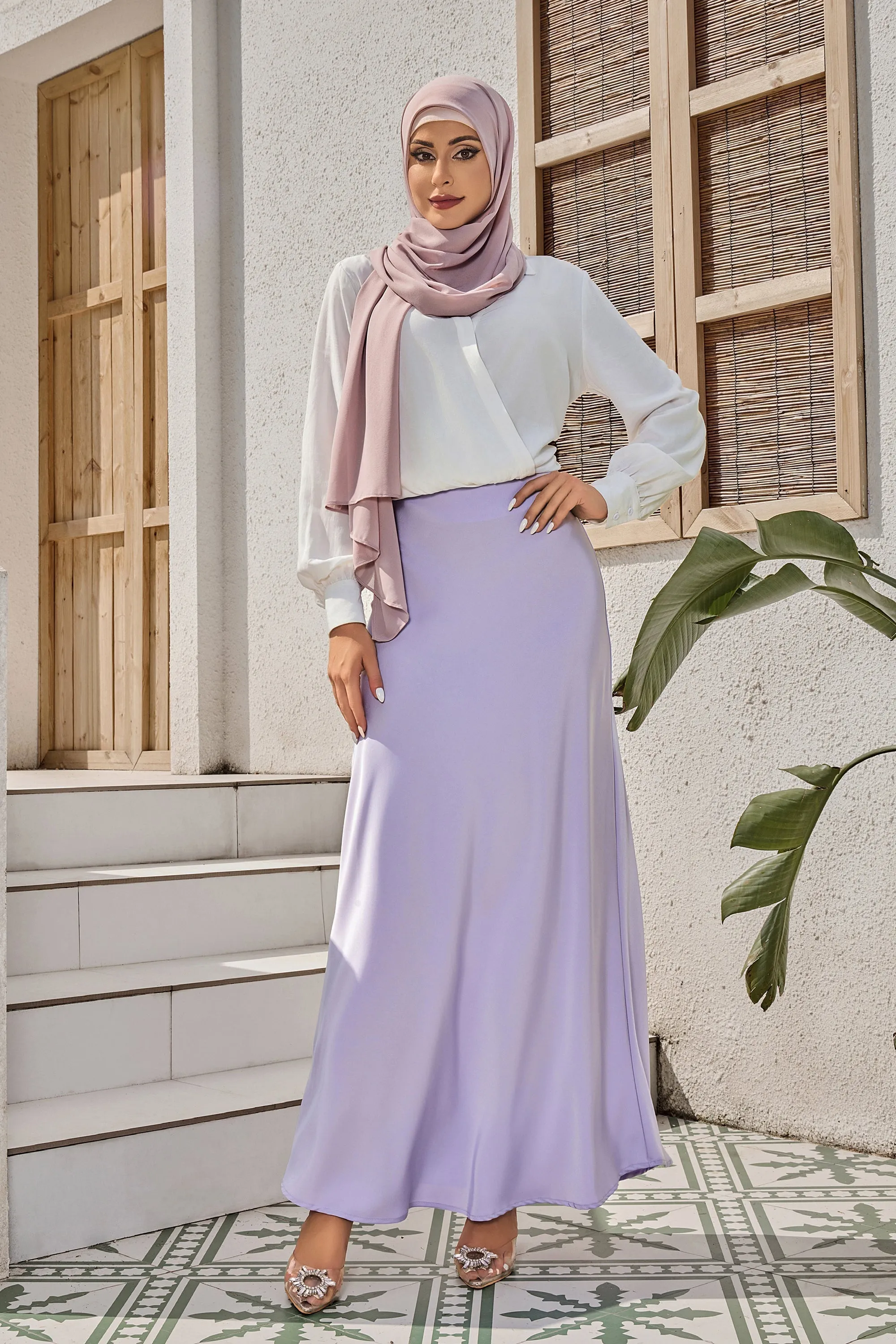 Lilac Satin Maxi Skirt