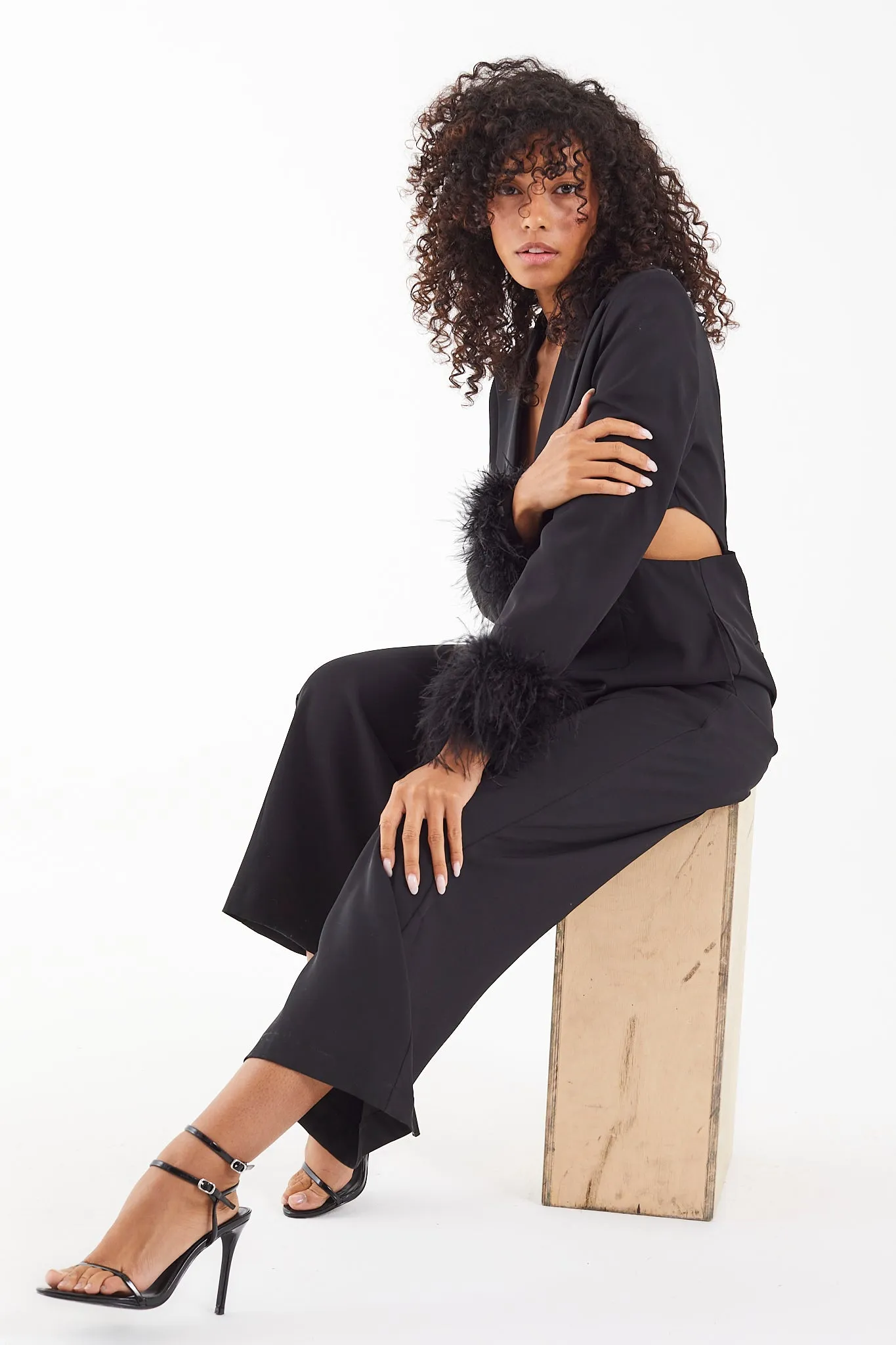 Luisa Feather Jet Black Jumpsuit