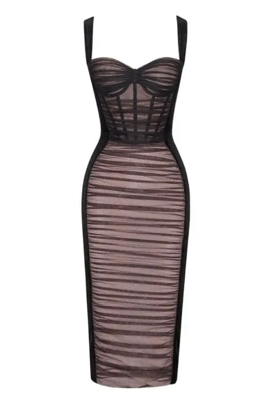 Marilyn Bodycon Wrap Midi Dress - Classic Black