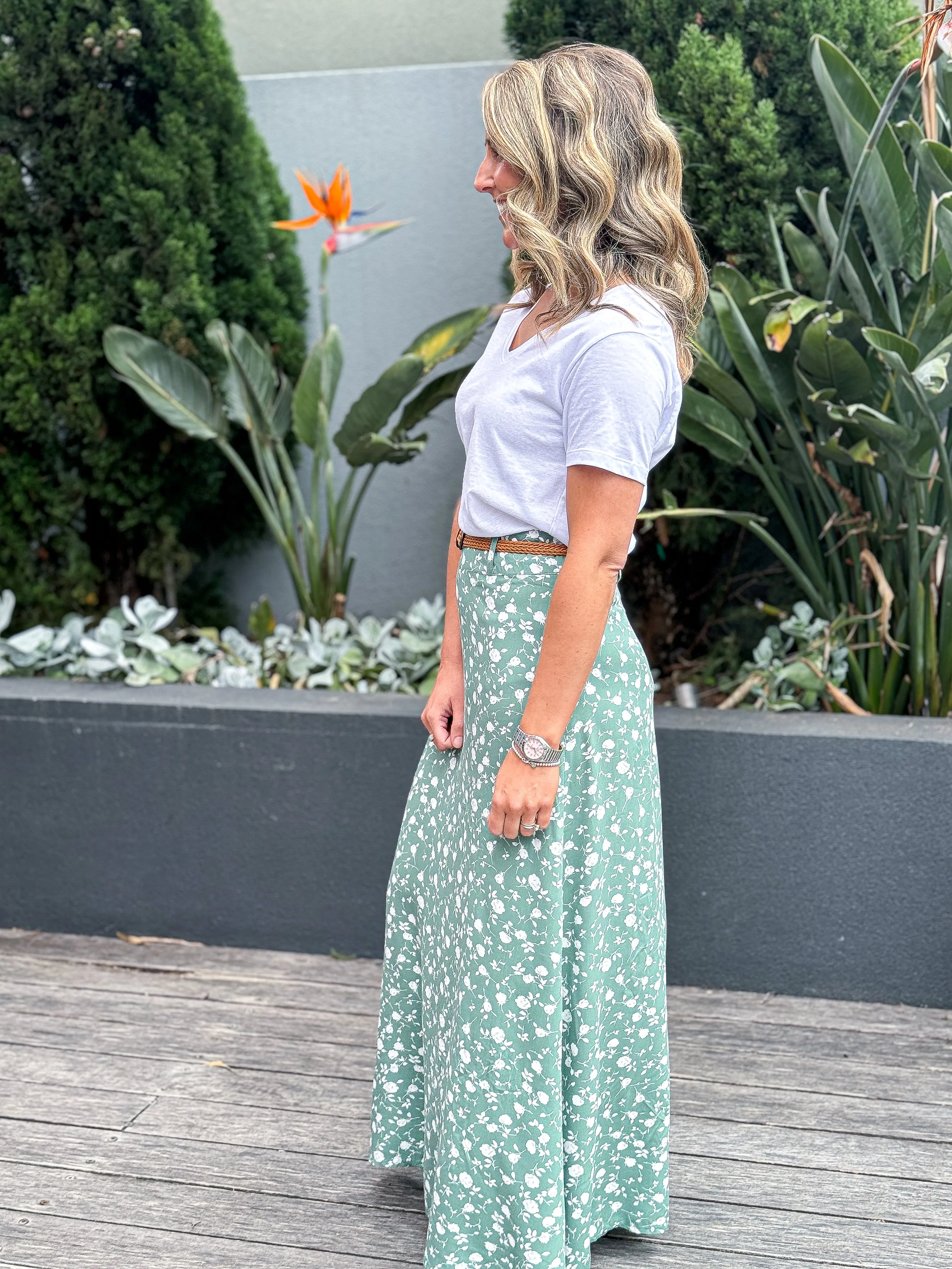 Natalie Maxi Skirt - Sage Floral