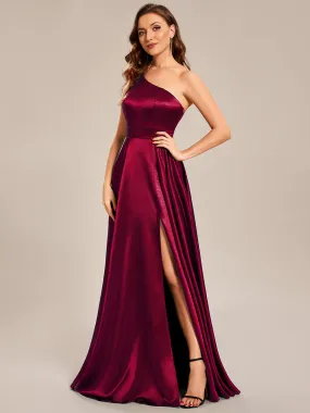 One Shoulder A-Line Floor Length Sleeveless Fit Satin Custom Evening Dress