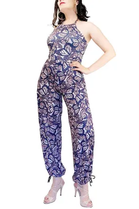 pink butterflies wide-leg tango jumpsuit