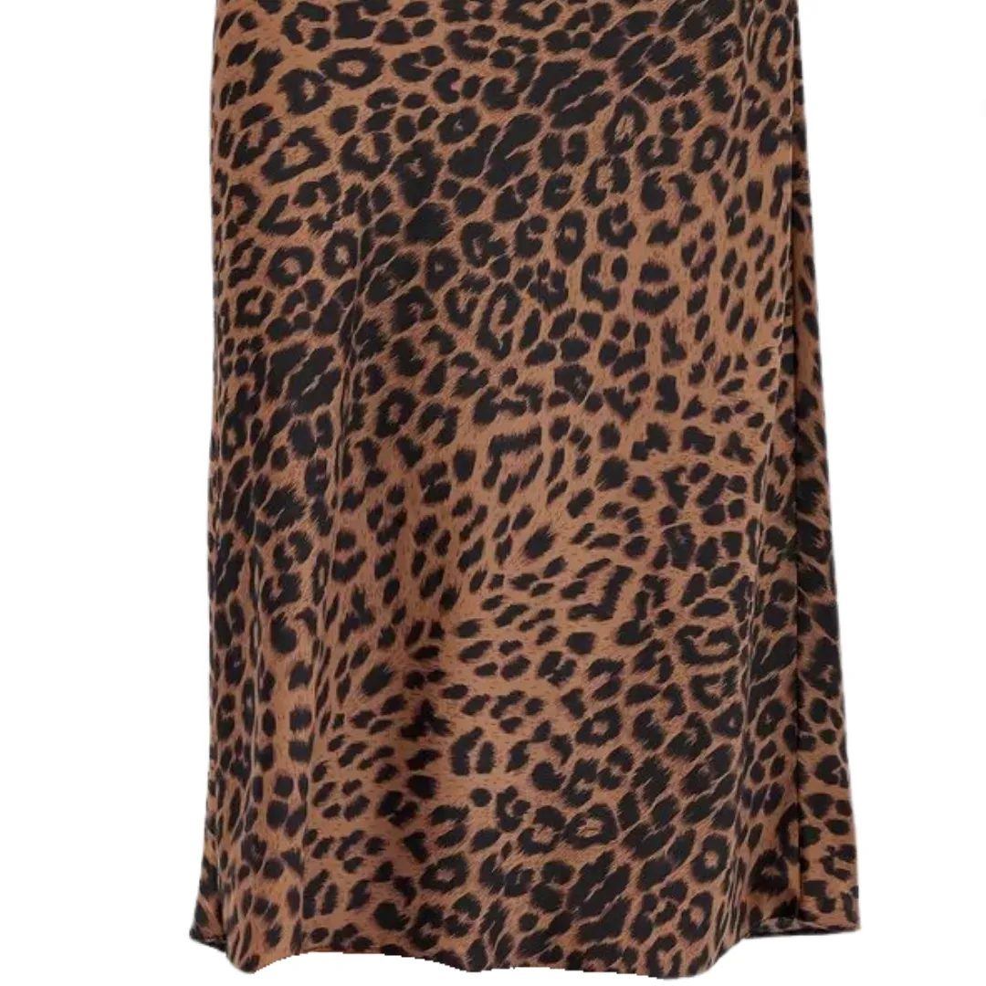 Pre Order: Animal Print High Waist Smooth Silk Midi Skirt