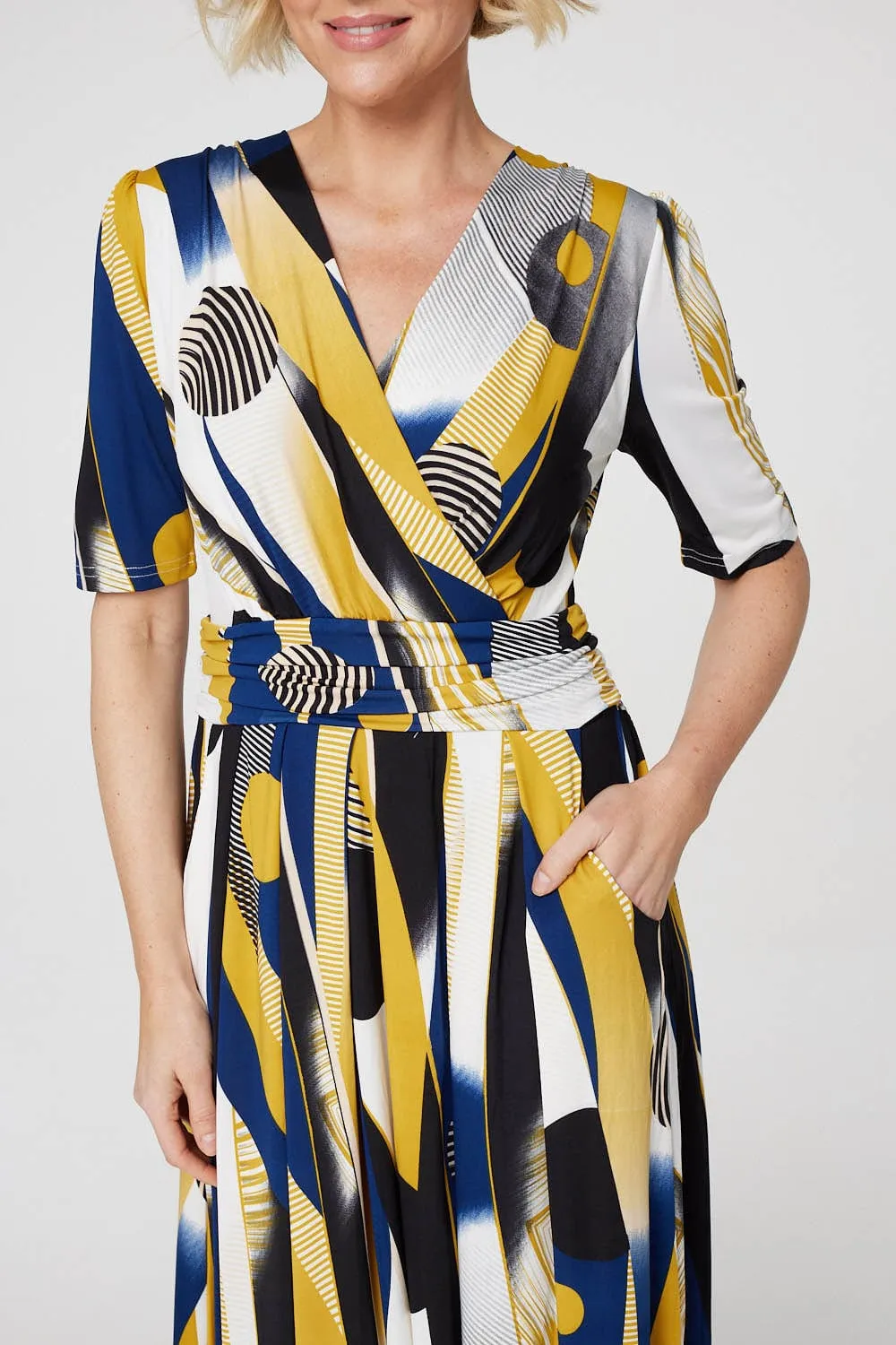 Printed Wrap Front Midi Dress