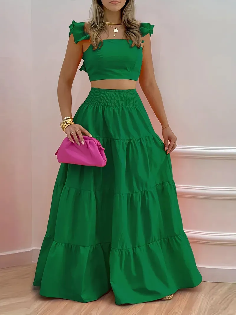 Romantic Green 2 Piece Skirt Set