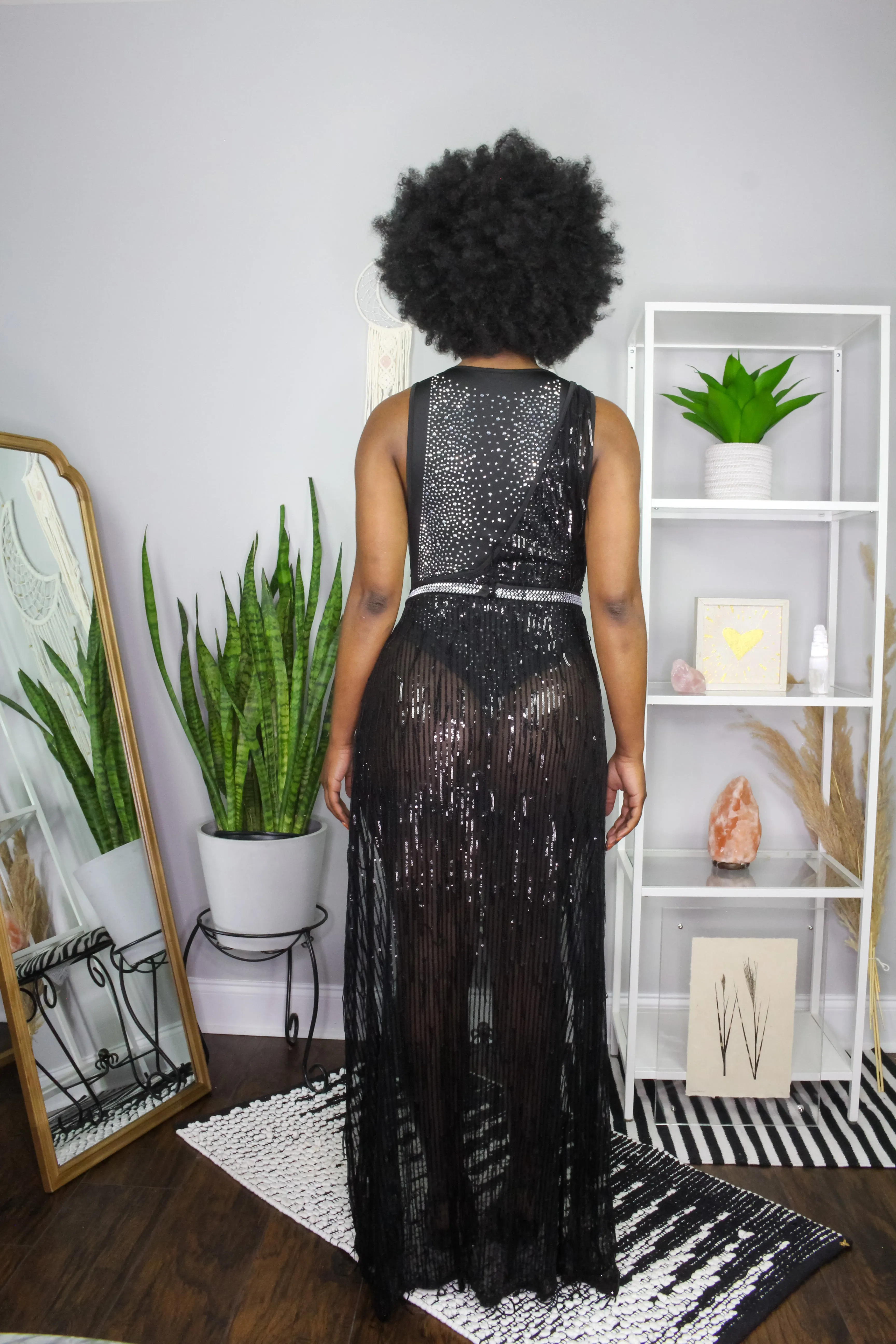 Shimmer Goddess Rhinestone Sequins Cocktail Dress