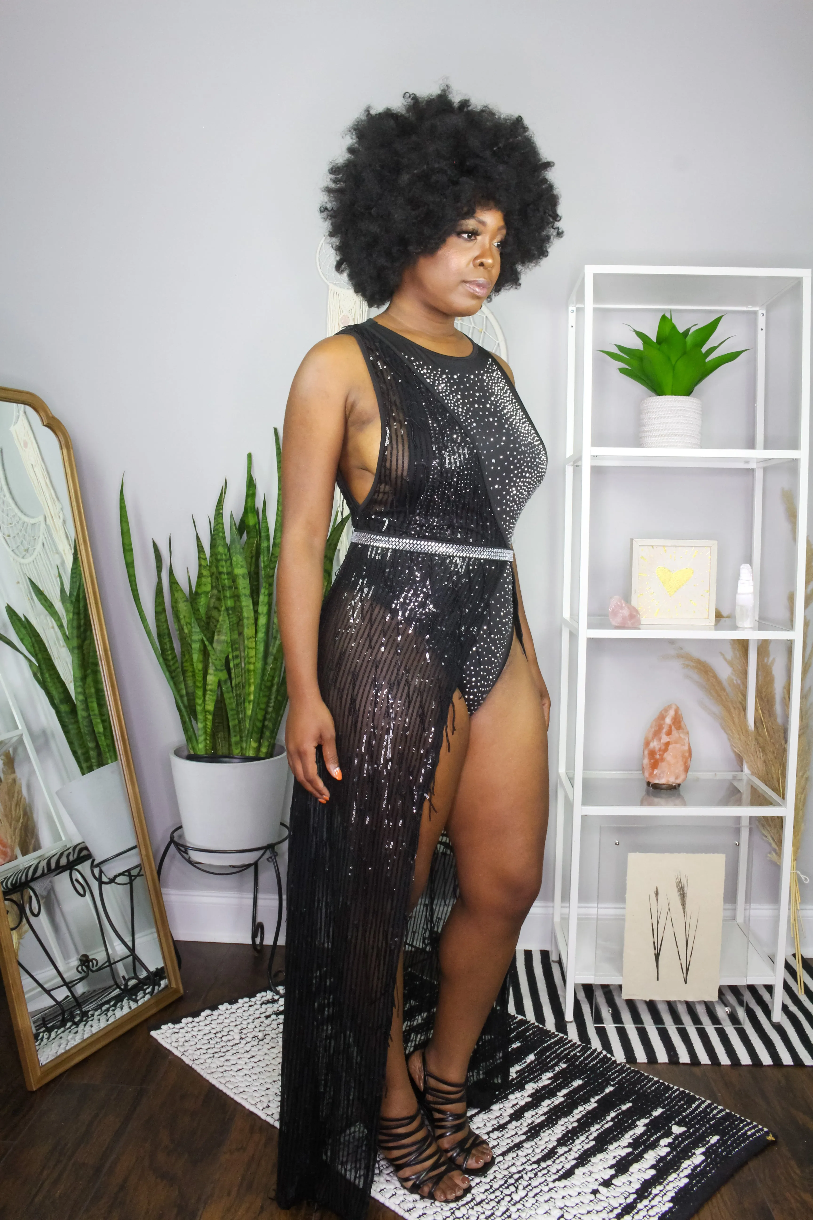 Shimmer Goddess Rhinestone Sequins Cocktail Dress