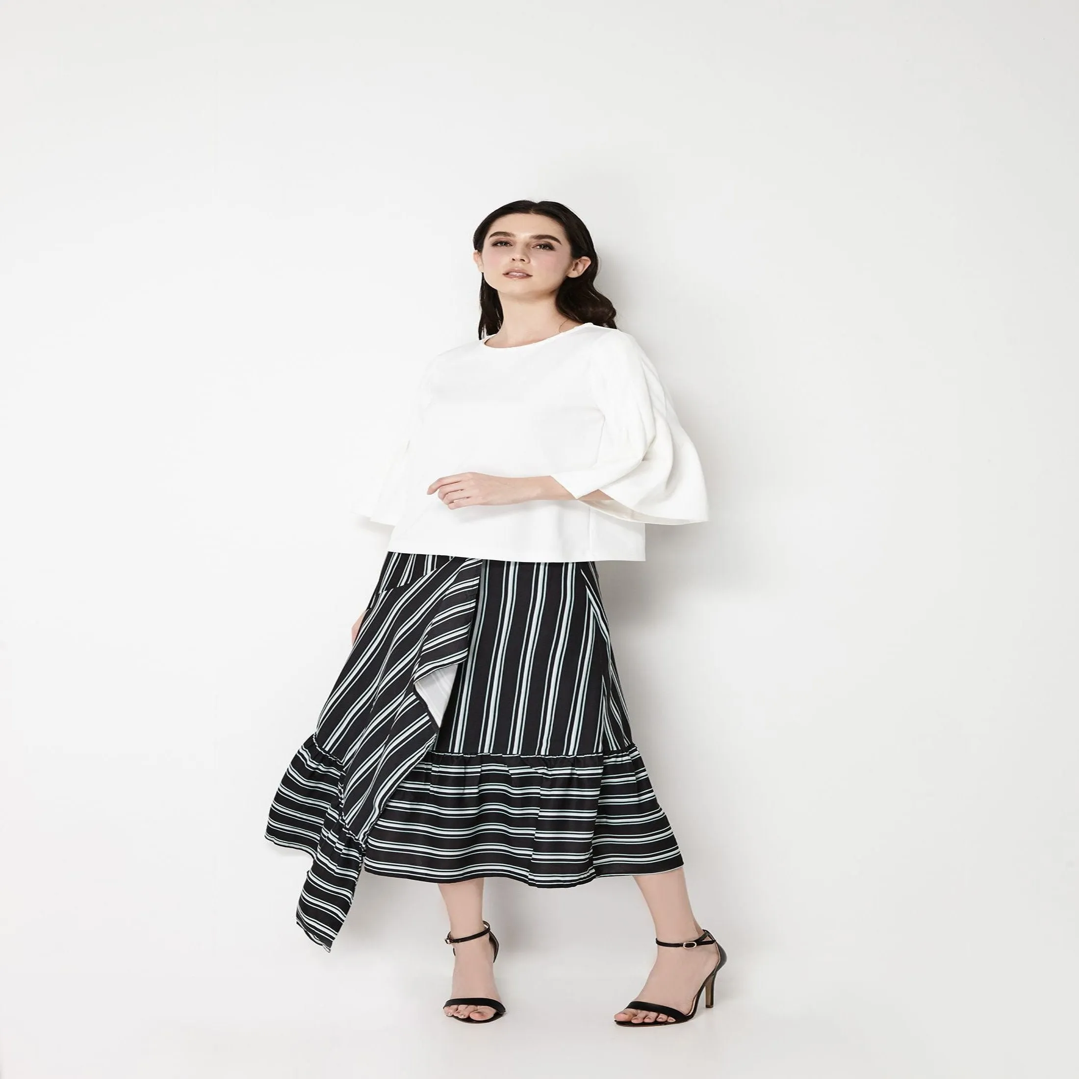 Striped Wrap Asymmetrical Skirt