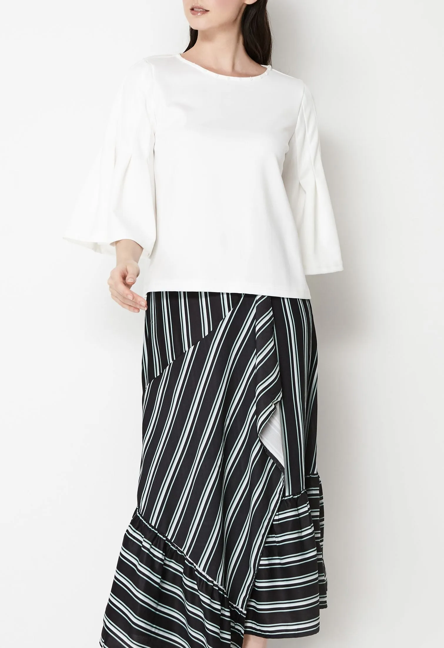 Striped Wrap Asymmetrical Skirt