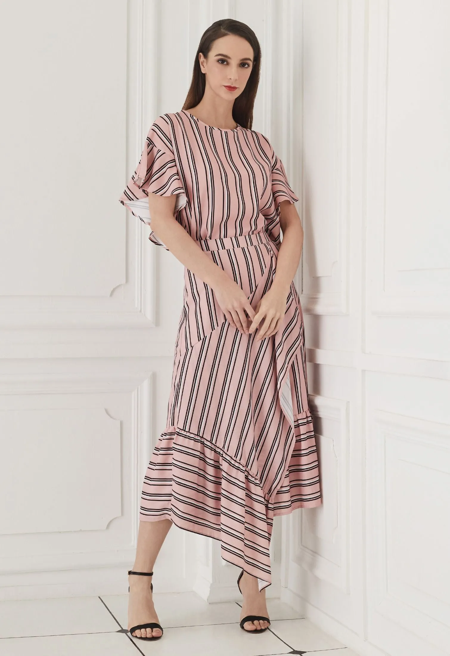 Striped Wrap Asymmetrical Skirt