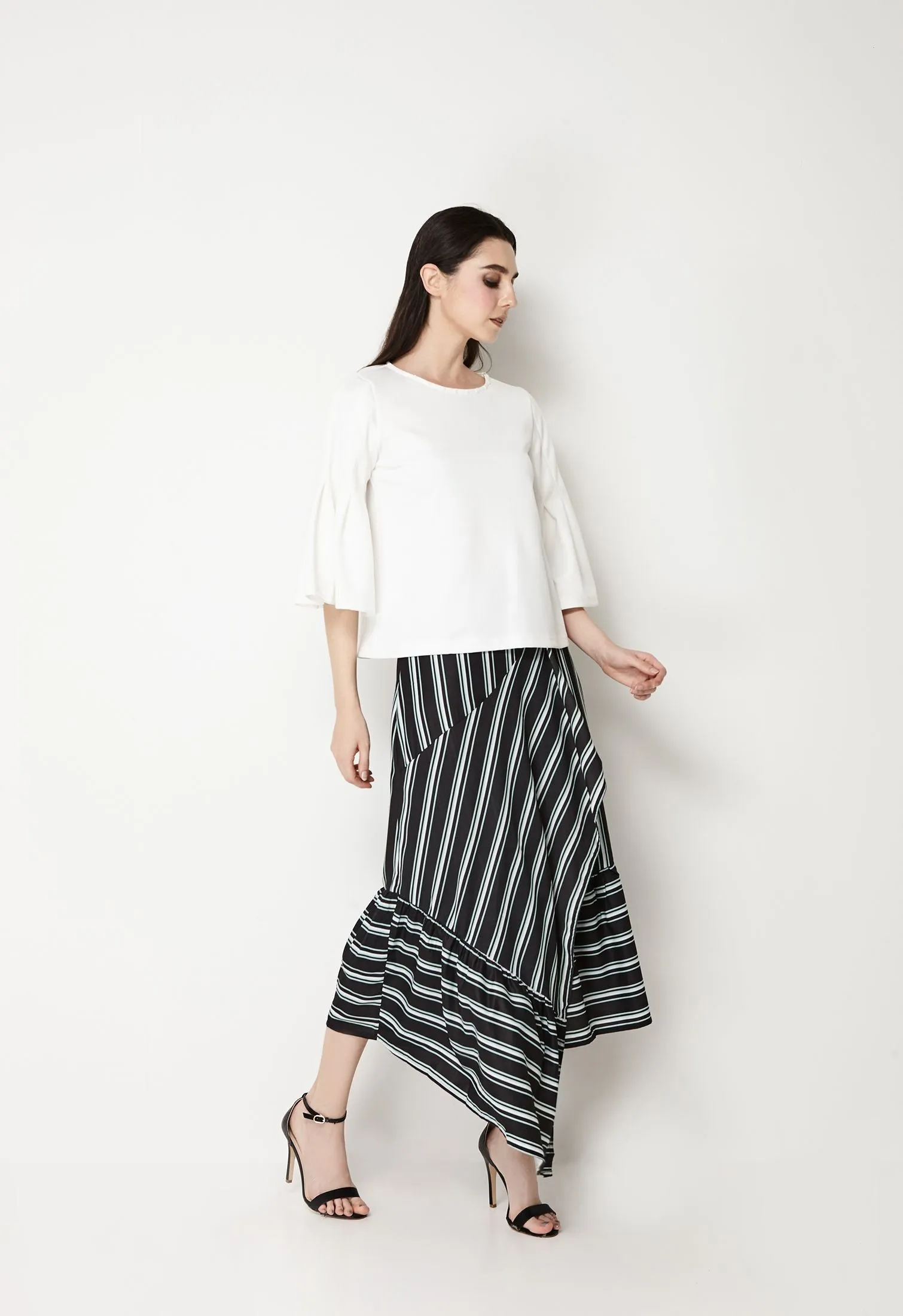 Striped Wrap Asymmetrical Skirt