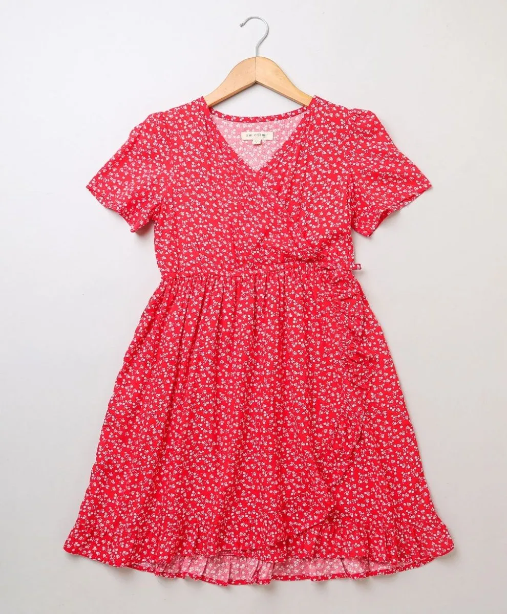 Sweetlime By As Organic viscose fit & flare dress for girls- Red