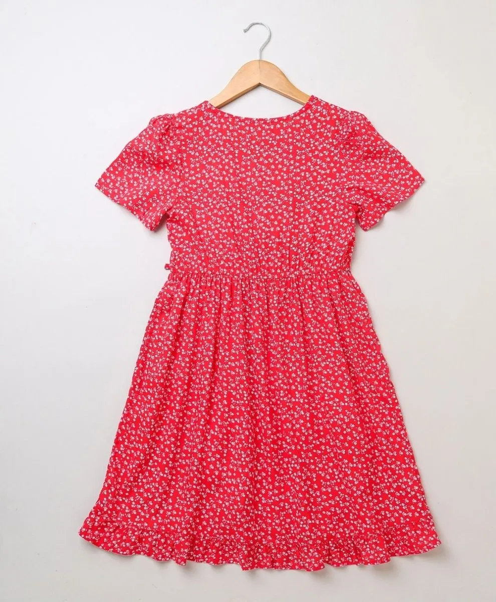 Sweetlime By As Organic viscose fit & flare dress for girls- Red