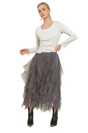 TEEK - LAYERED POLKA DOT MESH LINED A-LINE SKIRT