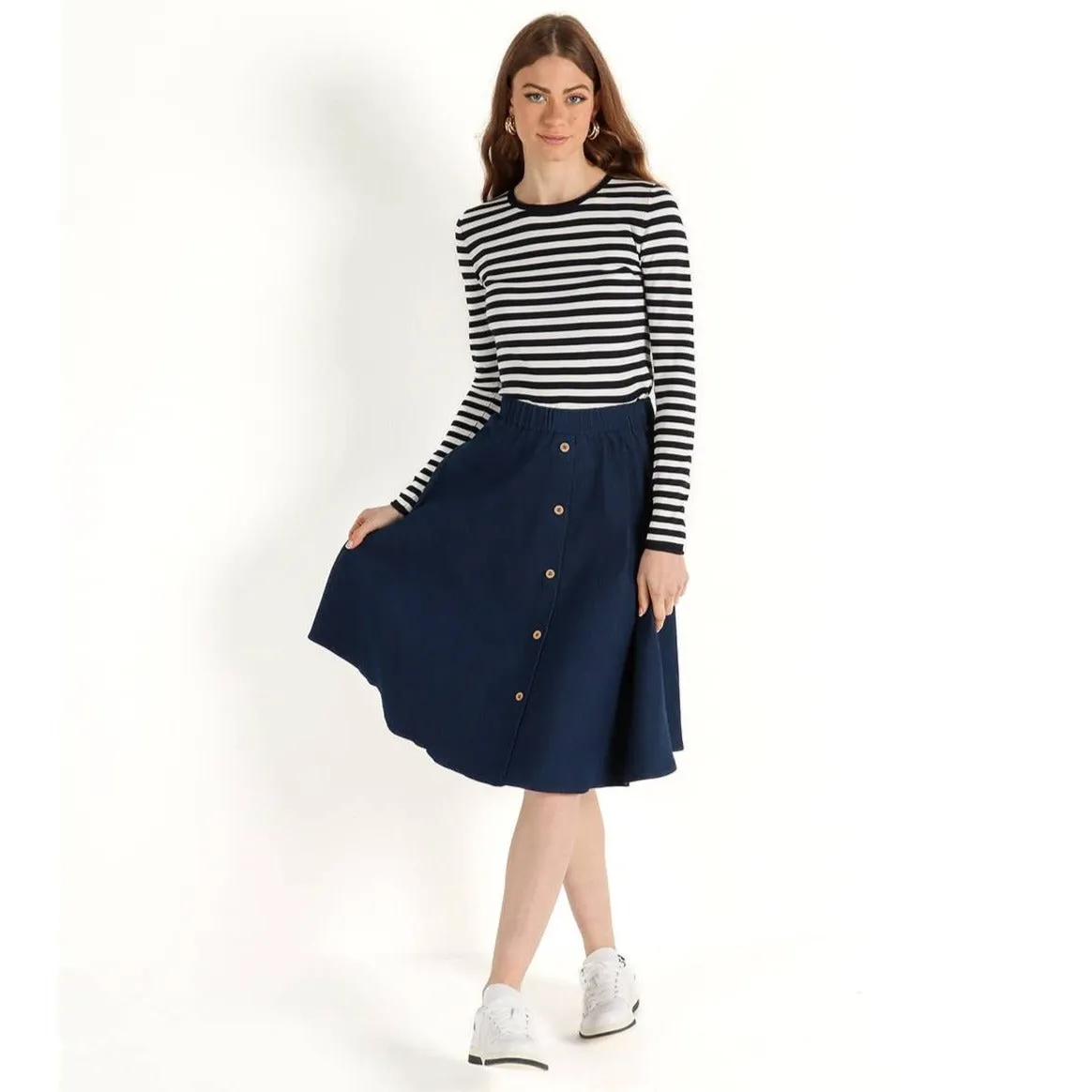 Women's Buttoned A-Line Denim Skirt