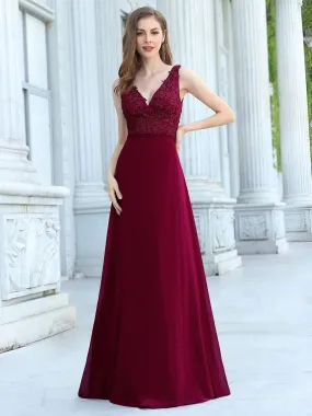 Women's Floor Length A-Line Evening Dress with Appliqued Bust