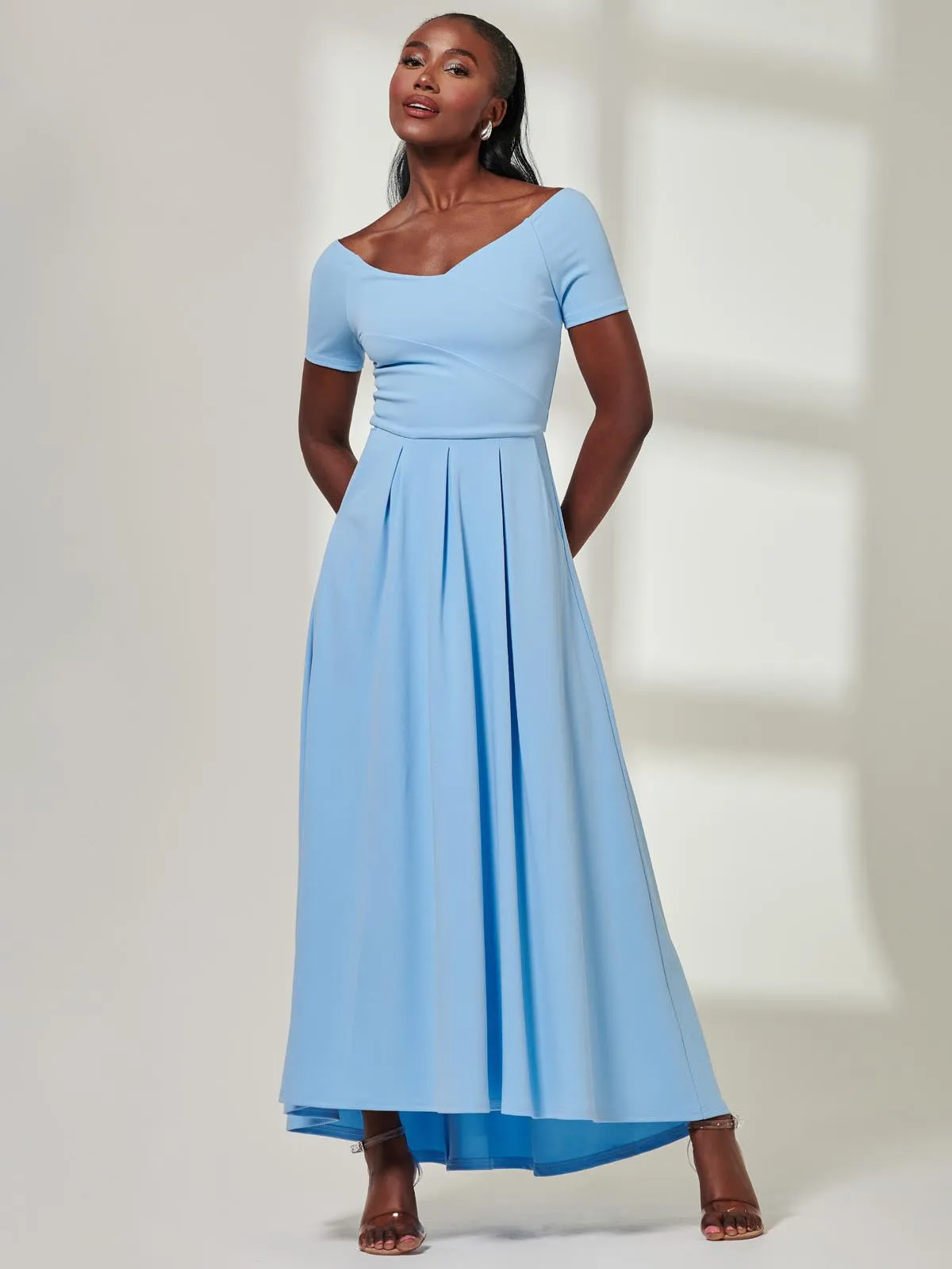 Yana Off Shoulder Scuba Maxi Dress, Blue